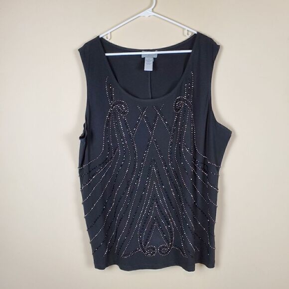 Catherines Black Beaded Sleeveless Blouse Size 2X - Picture 1 of 5